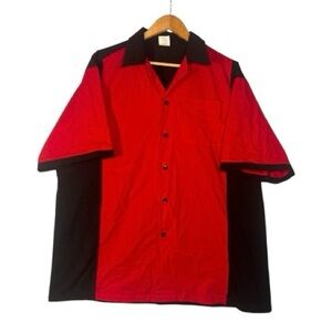 Hilton Bowling Shirt Mens Large Red & Black Bowling Queen Camp Collar Retro